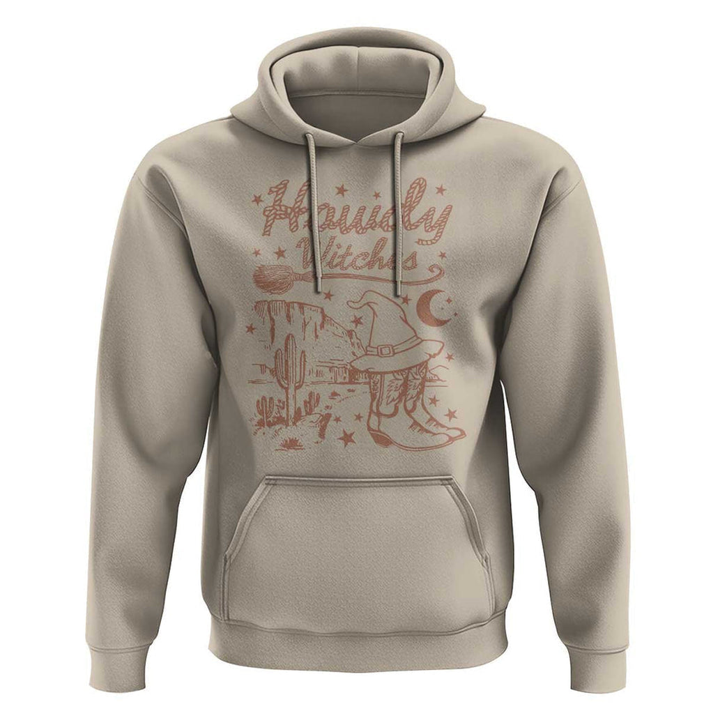 Halloween Cowgirl Hoodie Howdy Witches Retro Cowboy Boots Witch Hat Broom TS11 Sand Print Your Wear