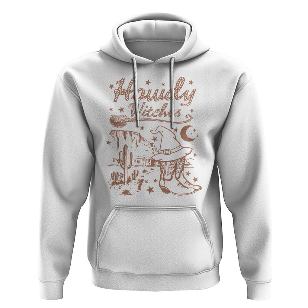 Halloween Cowgirl Hoodie Howdy Witches Retro Cowboy Boots Witch Hat Broom TS11 White Print Your Wear