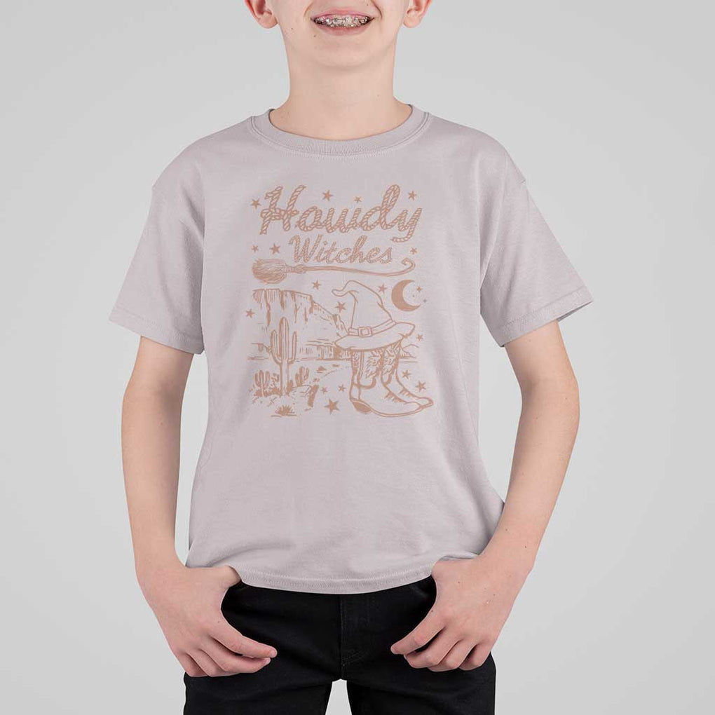 Halloween Cowgirl T Shirt For Kid Howdy Witches Retro Cowboy Boots Witch Hat Broom TS11 Ice Gray Print Your Wear