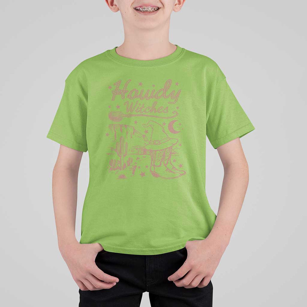 Halloween Cowgirl T Shirt For Kid Howdy Witches Retro Cowboy Boots Witch Hat Broom TS11 Lime Print Your Wear