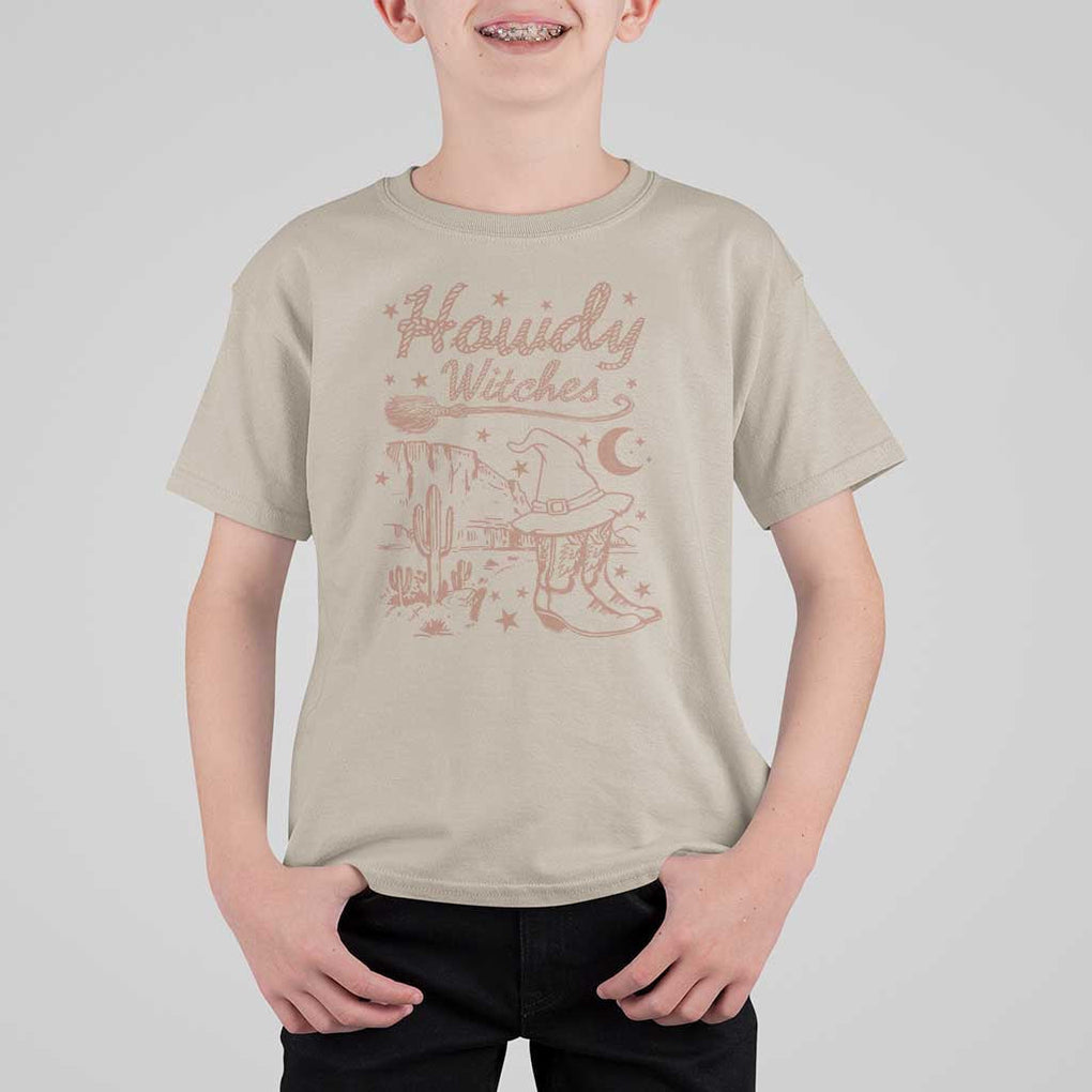 Halloween Cowgirl T Shirt For Kid Howdy Witches Retro Cowboy Boots Witch Hat Broom TS11 Sand Print Your Wear