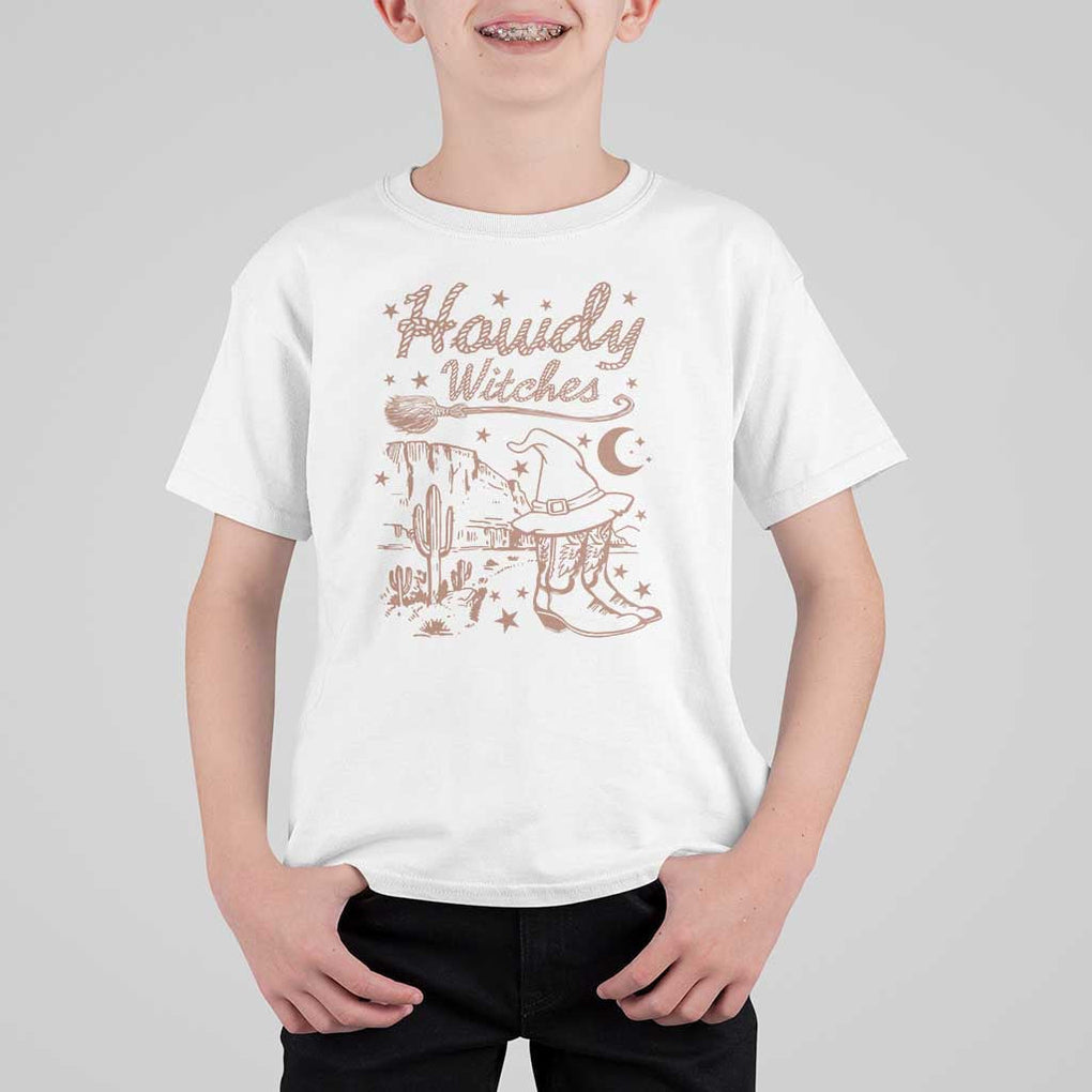 Halloween Cowgirl T Shirt For Kid Howdy Witches Retro Cowboy Boots Witch Hat Broom TS11 White Print Your Wear