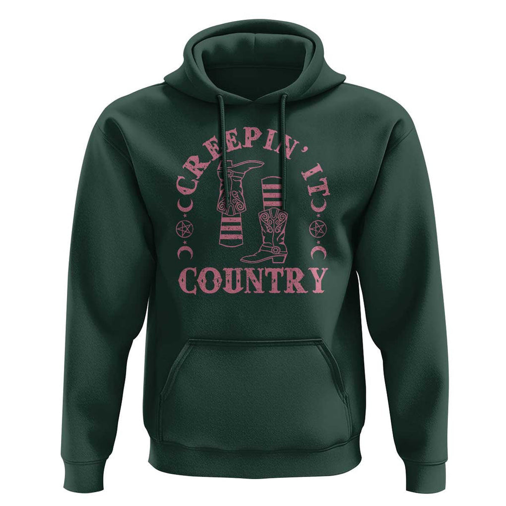 Halloween Cowgirl Hoodie Creepin It Country Cowboy Boots Witch Socks Pentagram TS11 Dark Forest Green Print Your Wear