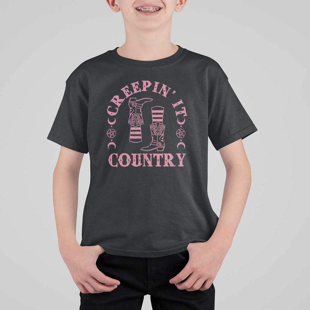 Halloween Cowgirl T Shirt For Kid Creepin It Country Cowboy Boots Witch Socks Pentagram TS11 Black Print Your Wear