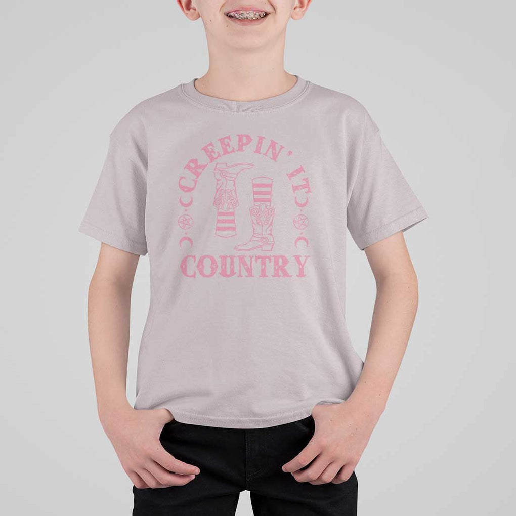 Halloween Cowgirl T Shirt For Kid Creepin It Country Cowboy Boots Witch Socks Pentagram TS11 Ice Gray Print Your Wear