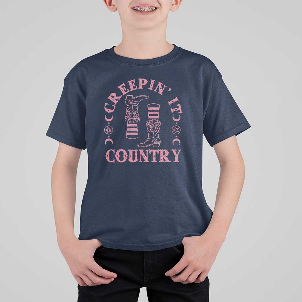 Halloween Cowgirl T Shirt For Kid Creepin It Country Cowboy Boots Witch Socks Pentagram TS11 Navy Print Your Wear