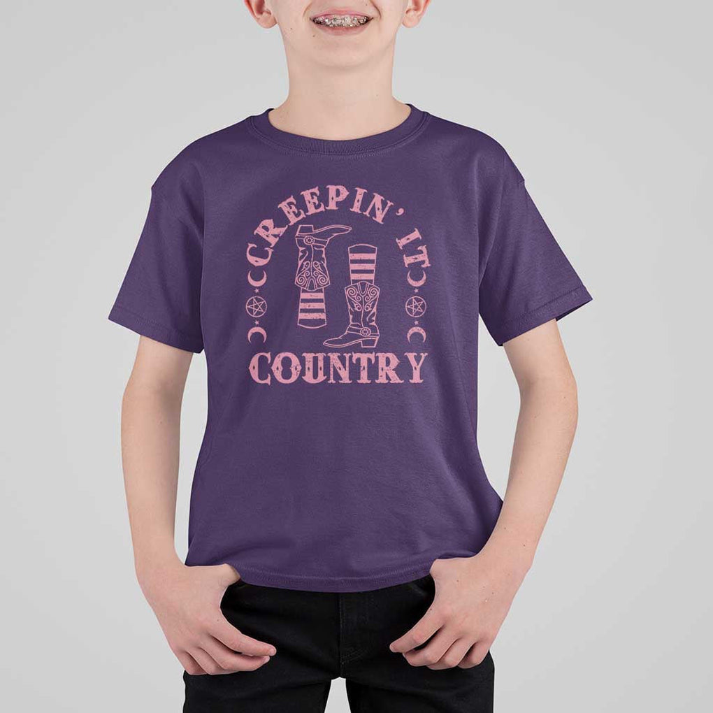 Halloween Cowgirl T Shirt For Kid Creepin It Country Cowboy Boots Witch Socks Pentagram TS11 Purple Print Your Wear