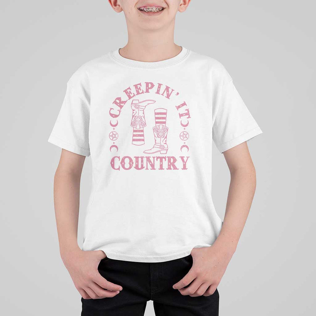 Halloween Cowgirl T Shirt For Kid Creepin It Country Cowboy Boots Witch Socks Pentagram TS11 White Print Your Wear