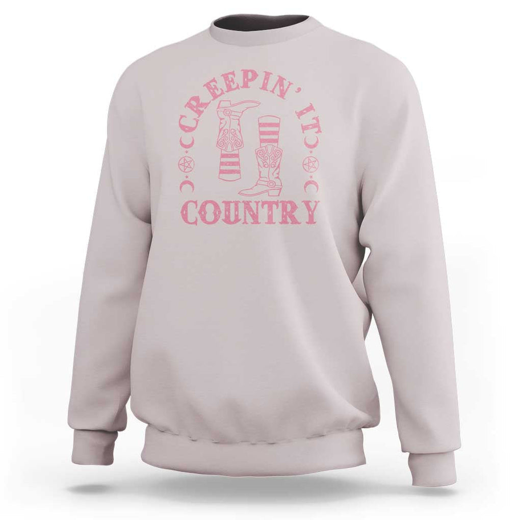 Halloween Cowgirl Sweatshirt Creepin It Country Cowboy Boots Witch Socks Pentagram TS11 Ice Gray Print Your Wear