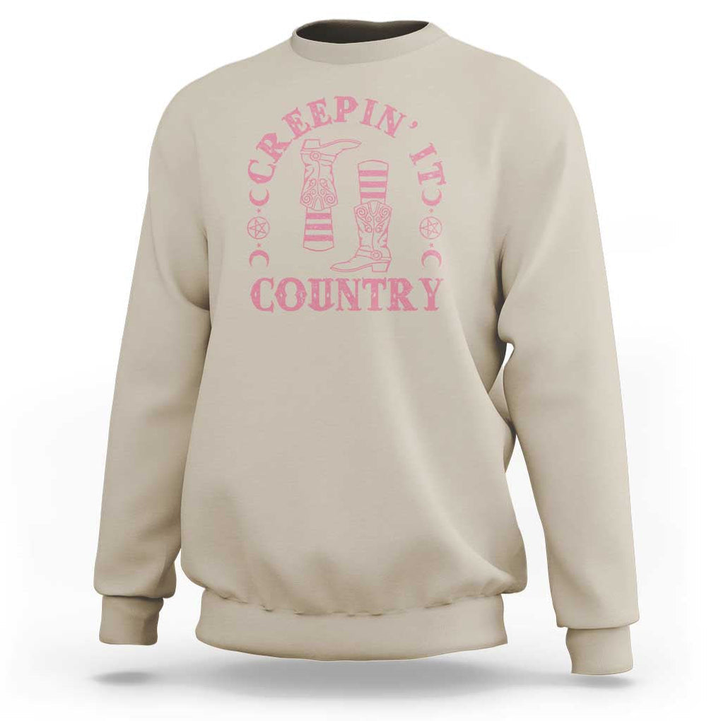 Halloween Cowgirl Sweatshirt Creepin It Country Cowboy Boots Witch Socks Pentagram TS11 Sand Print Your Wear