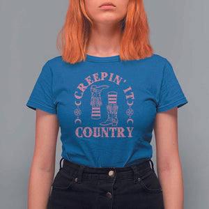 Halloween Cowgirl T Shirt For Women Creepin It Country Cowboy Boots Witch Socks Pentagram TS11 Royal Blue Print Your Wear