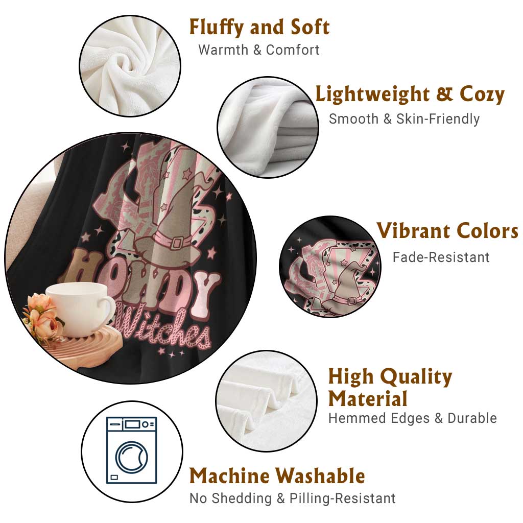 Halloween Cowgirl Throw Blanket Howdy Witches Cowboy Boots Witch Hat Thunder TS11 Print Your Wear