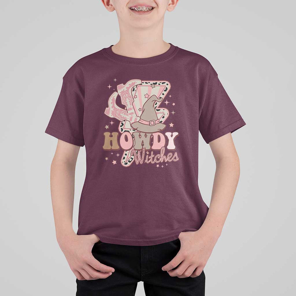 Halloween Cowgirl T Shirt For Kid Howdy Witches Cowboy Boots Witch Hat Thunder TS11 Maroon Print Your Wear