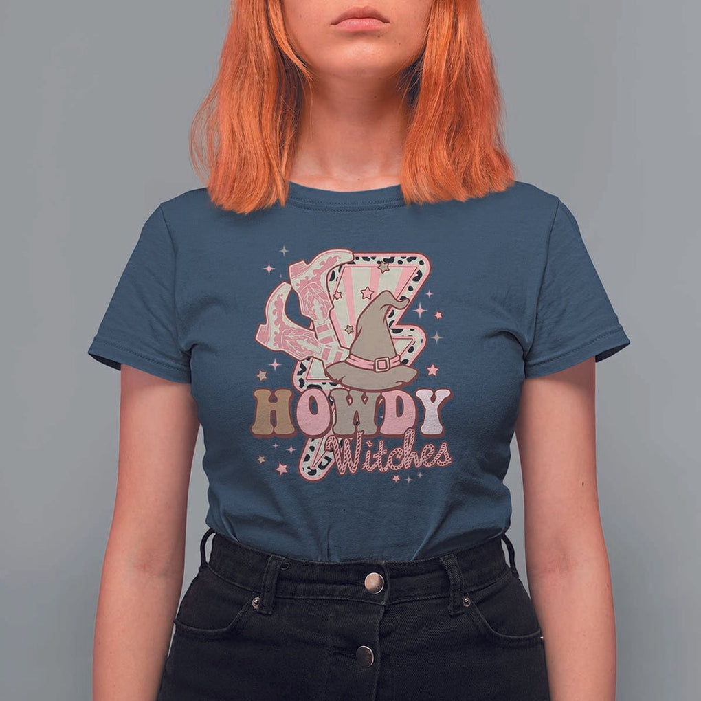 Halloween Cowgirl T Shirt For Women Howdy Witches Cowboy Boots Witch Hat Thunder TS11 Navy Print Your Wear