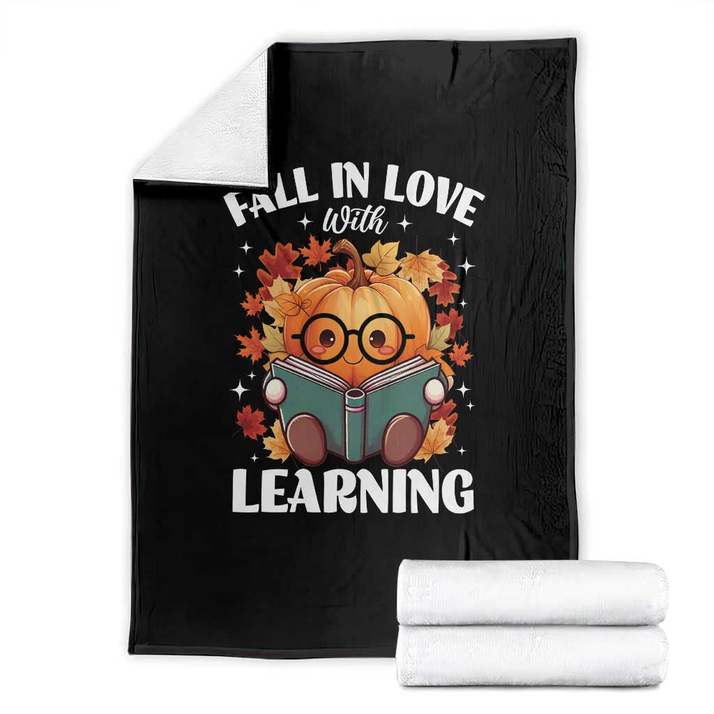 Funny Teacher Throw Blanket Fall In Love With Learning Autumn Pumpkin Reading Thanksgiving Pumpkin TS11 Black Print Your Wear