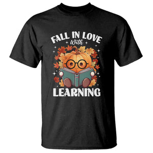 Funny Teacher T Shirt Fall In Love With Learning Autumn Pumpkin Reading Thanksgiving Pumpkin TS11 Black Print Your Wear