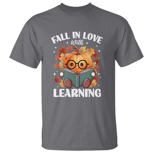 Funny Teacher T Shirt Fall In Love With Learning Autumn Pumpkin Reading Thanksgiving Pumpkin TS11 Charcoal Print Your Wear