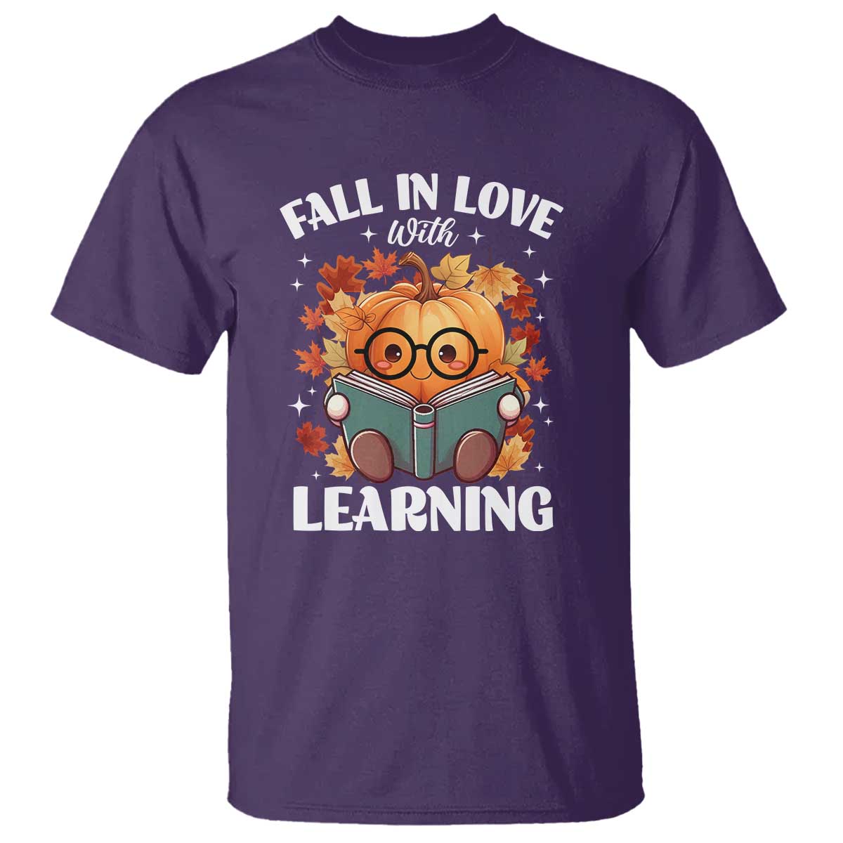 Funny Teacher T Shirt Fall In Love With Learning Autumn Pumpkin Reading Thanksgiving Pumpkin TS11 Purple Print Your Wear