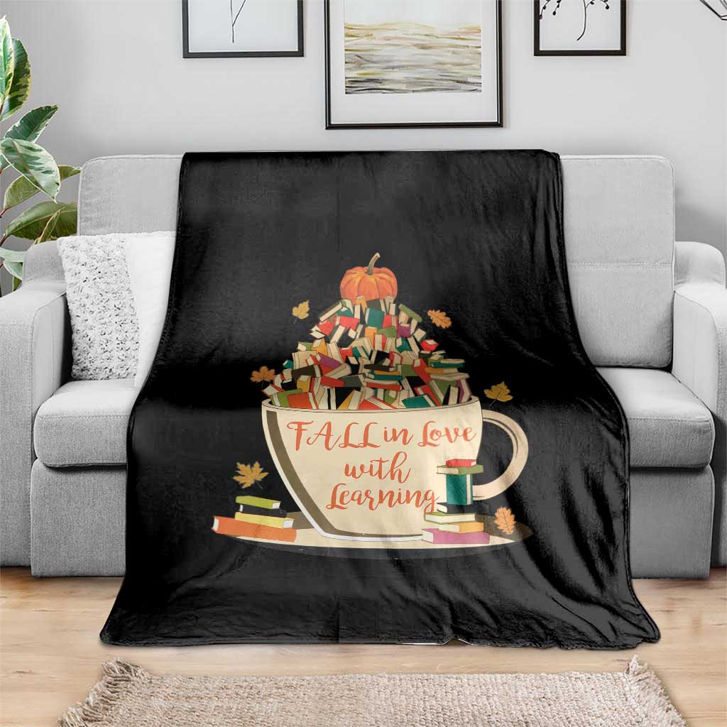 Funny Teacher Throw Blanket Fall In Love With Learning Autumn Pumpkin Reading Thanksgiving TS11 Print Your Wear