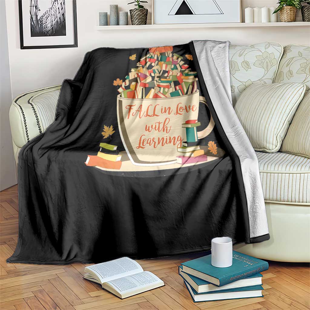 Funny Teacher Throw Blanket Fall In Love With Learning Autumn Pumpkin Reading Thanksgiving TS11 Print Your Wear