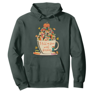 Funny Teacher Hoodie Fall In Love With Learning Autumn Pumpkin Reading Thanksgiving TS11 Dark Forest Green Print Your Wear