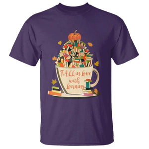 Funny Teacher T Shirt Fall In Love With Learning Autumn Pumpkin Reading Thanksgiving TS11 Purple Print Your Wear
