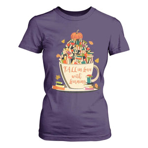 Funny Teacher T Shirt For Women Fall In Love With Learning Autumn Pumpkin Reading Thanksgiving TS11 Purple Print Your Wear