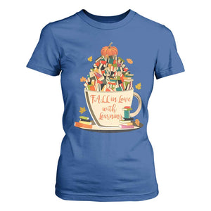 Funny Teacher T Shirt For Women Fall In Love With Learning Autumn Pumpkin Reading Thanksgiving TS11 Royal Blue Print Your Wear