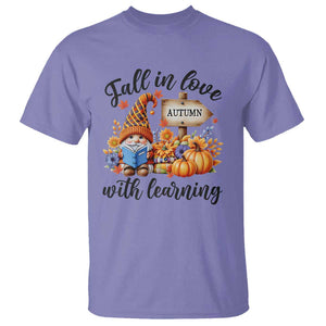 Funny Teacher T Shirt Fall In Love With Learning Autumn Pumpkin Reading Thanksgiving Gnome TS11 Violet Print Your Wear