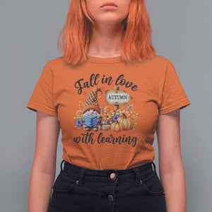 Funny Teacher T Shirt For Women Fall In Love With Learning Autumn Pumpkin Reading Thanksgiving Gnome TS11 Orange Print Your Wear