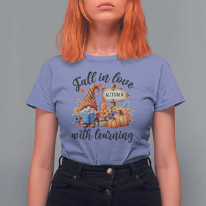 Funny Teacher T Shirt For Women Fall In Love With Learning Autumn Pumpkin Reading Thanksgiving Gnome TS11 Violet Print Your Wear