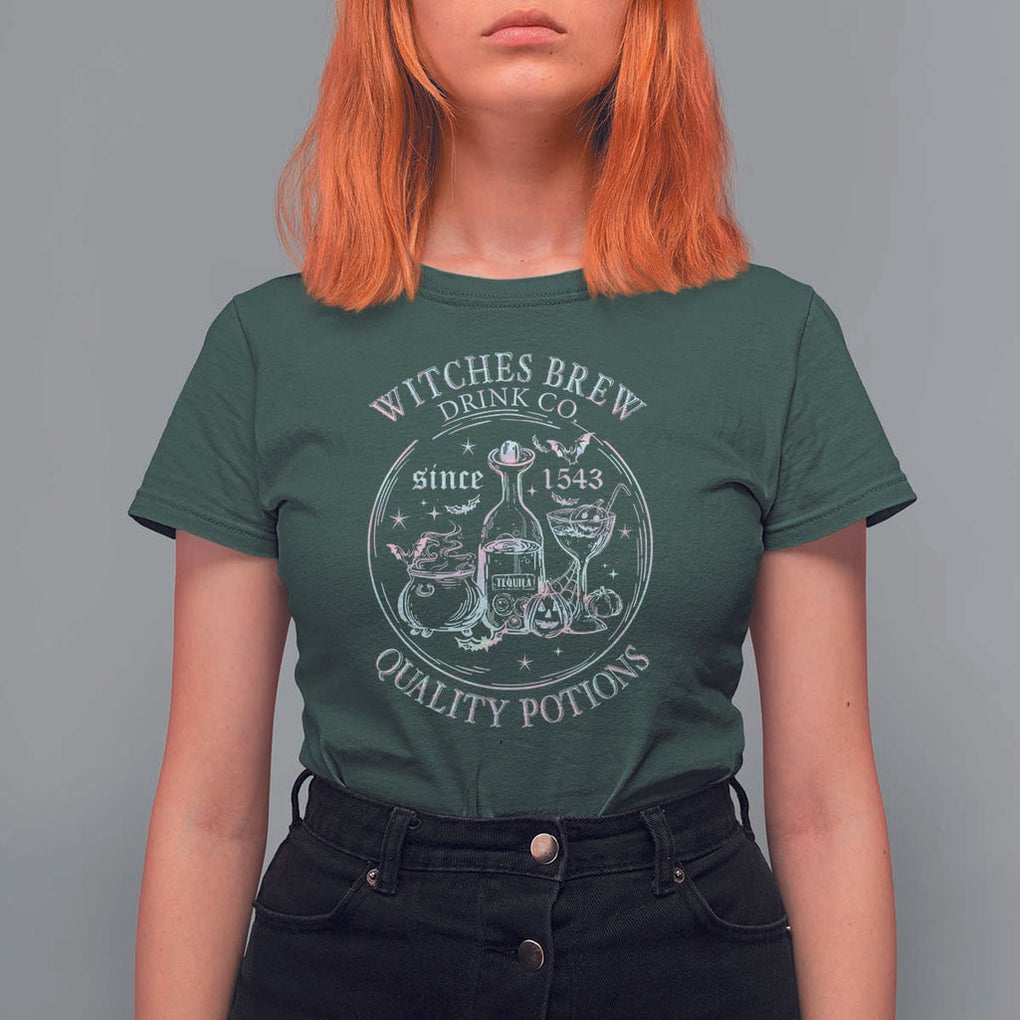 Halloween Witch Drinks T Shirt For Women Witches Brew Drink Co Quality Potions Since 1543 TS11 Dark Forest Green Print Your Wear
