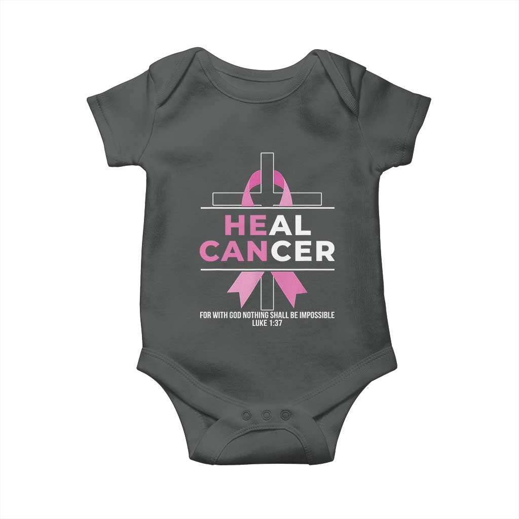 Male Breast Cancer Baby Onesie He Can Heal Cancer Christian Pink Ribbon TS11 Dark Heather Print Your Wear