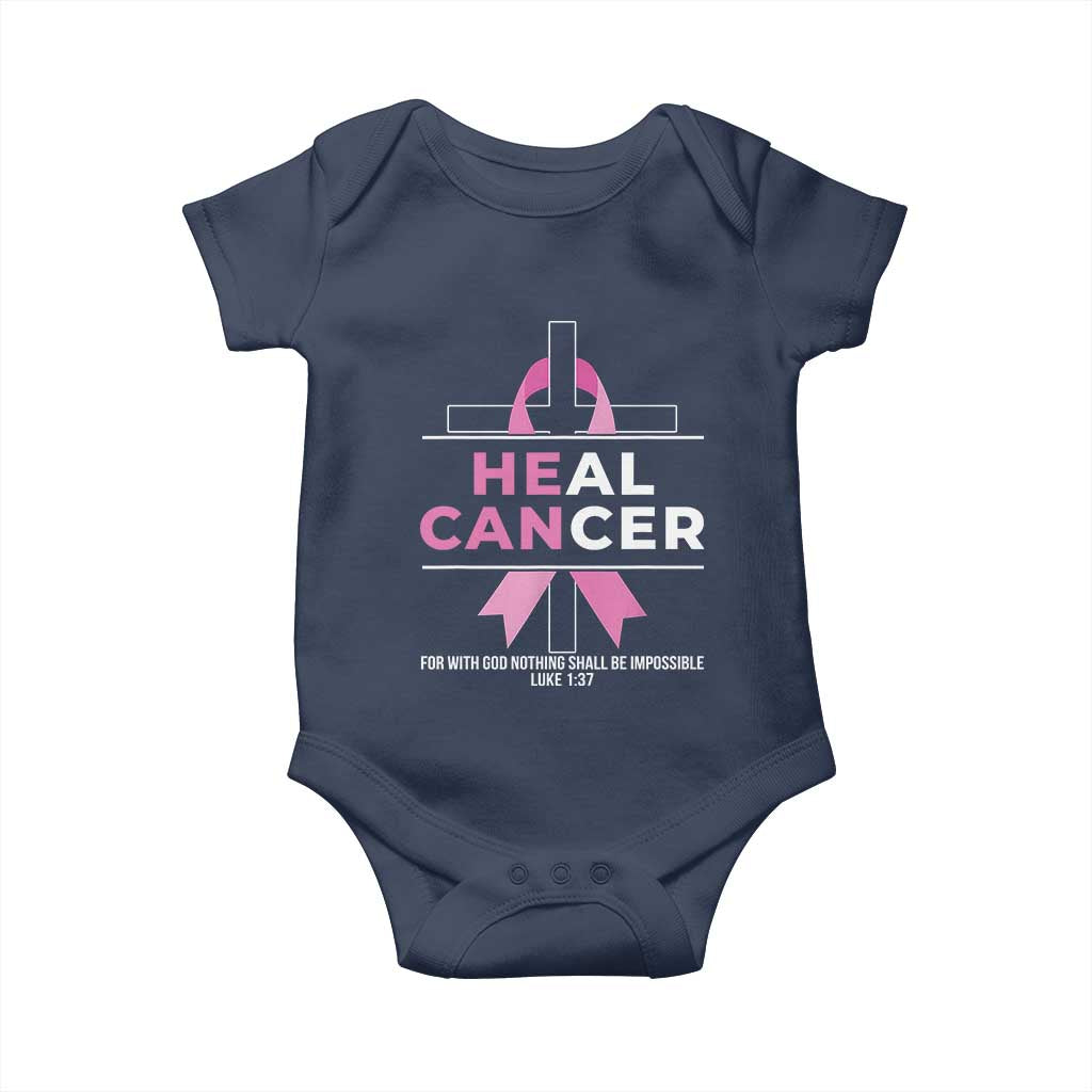 Male Breast Cancer Baby Onesie He Can Heal Cancer Christian Pink Ribbon TS11 Navy Print Your Wear