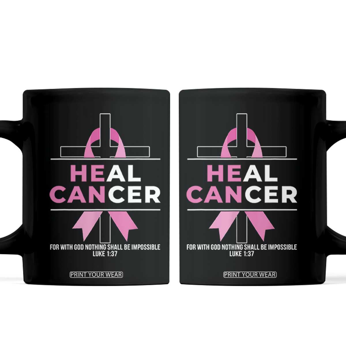 Male Breast Cancer Coffee Mug He Can Heal Cancer Christian Pink Ribbon TS11 Black Print Your Wear