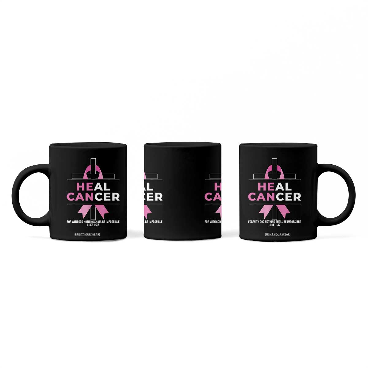 Male Breast Cancer Coffee Mug He Can Heal Cancer Christian Pink Ribbon TS11 Print Your Wear