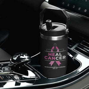 Male Breast Cancer Flip Straw Tumbler He Can Heal Cancer Christian Pink Ribbon TS11 Print Your Wear