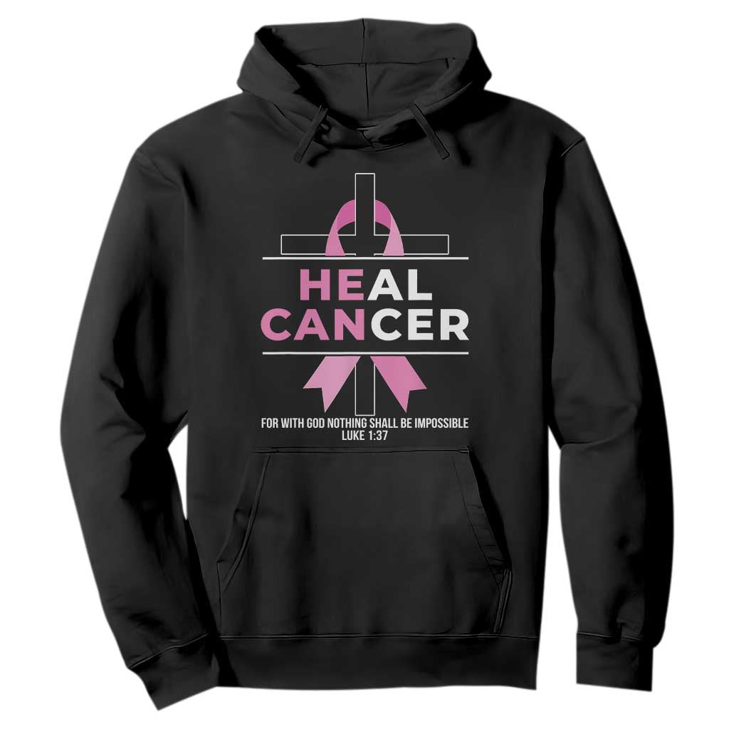 Male Breast Cancer Hoodie He Can Heal Cancer Christian Pink Ribbon TS11 Black Print Your Wear