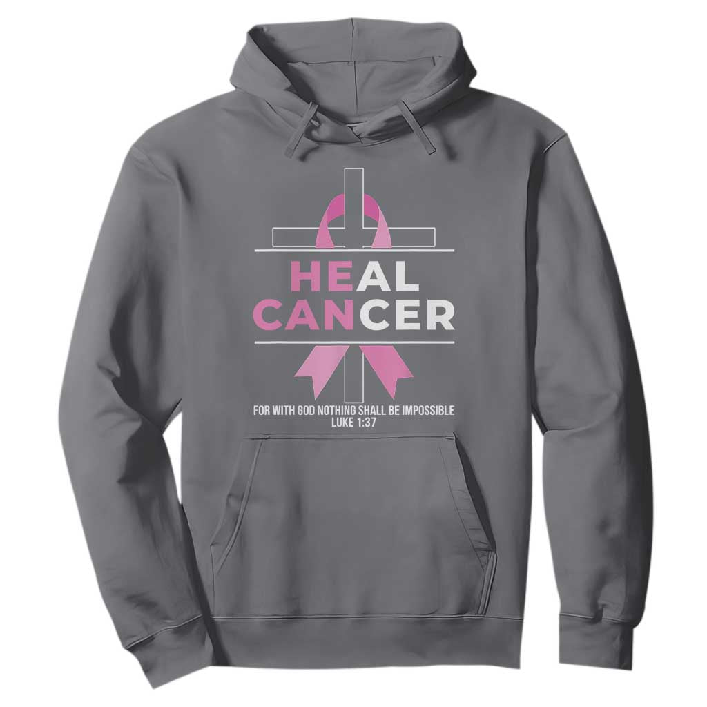 Male Breast Cancer Hoodie He Can Heal Cancer Christian Pink Ribbon TS11 Charcoal Print Your Wear