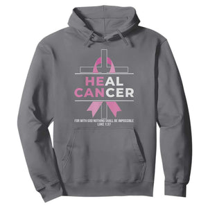 Male Breast Cancer Hoodie He Can Heal Cancer Christian Pink Ribbon TS11 Charcoal Print Your Wear