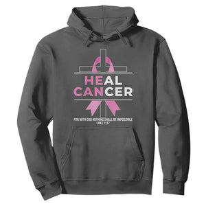 Male Breast Cancer Hoodie He Can Heal Cancer Christian Pink Ribbon TS11 Dark Heather Print Your Wear