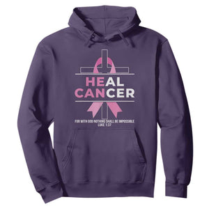 Male Breast Cancer Hoodie He Can Heal Cancer Christian Pink Ribbon TS11 Purple Print Your Wear
