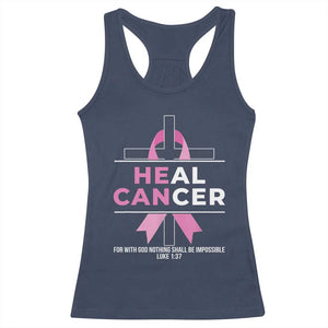 Male Breast Cancer Racerback Tank Top He Can Heal Cancer Christian Pink Ribbon TS11 Navy Print Your Wear