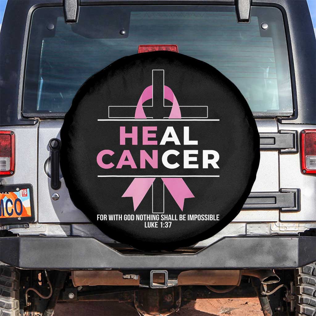 Male Breast Cancer Spare Tire Cover He Can Heal Cancer Christian Pink Ribbon TS11 No hole Black Print Your Wear