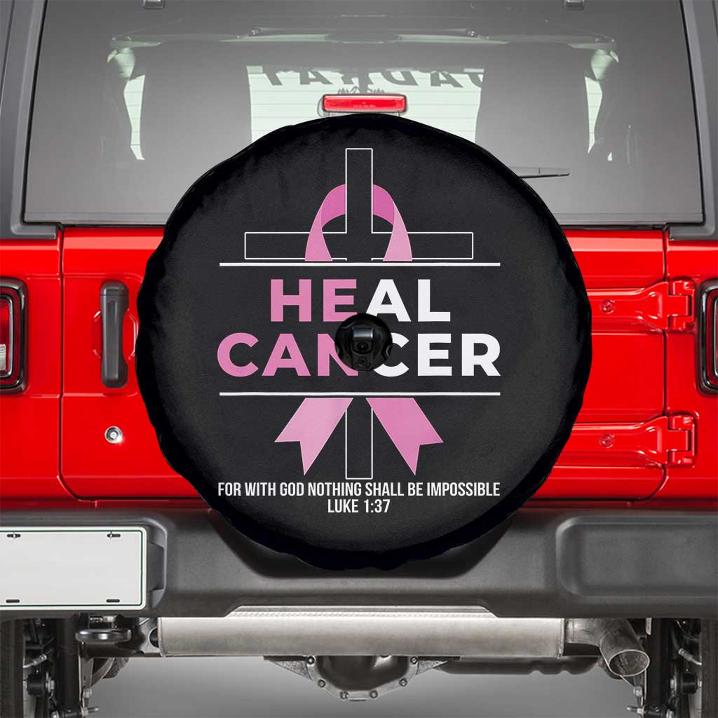 Male Breast Cancer Spare Tire Cover He Can Heal Cancer Christian Pink Ribbon TS11 Black Print Your Wear