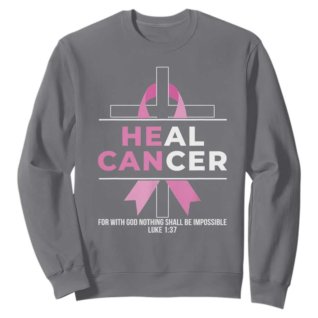 Male Breast Cancer Sweatshirt He Can Heal Cancer Christian Pink Ribbon TS11 Charcoal Print Your Wear