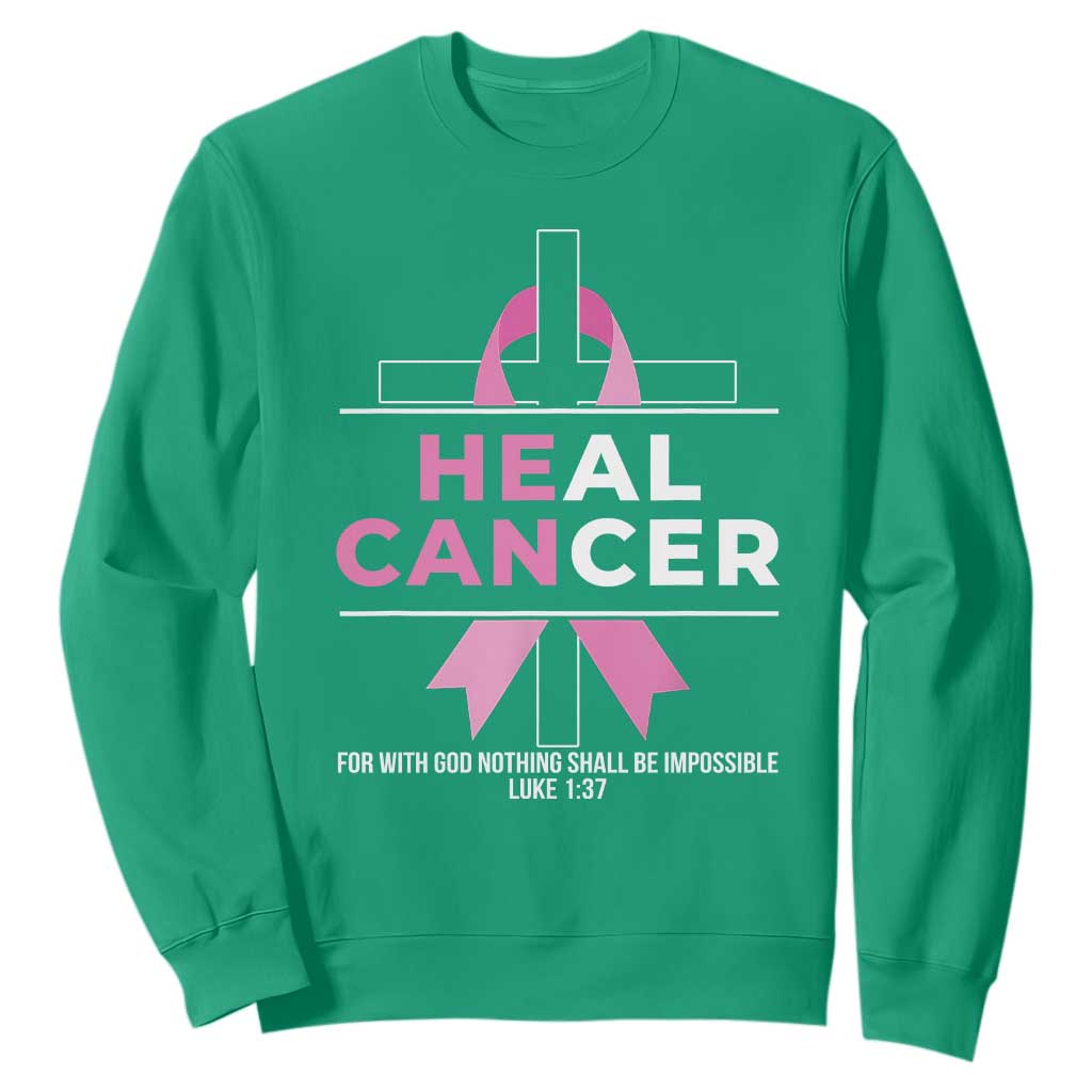 Male Breast Cancer Sweatshirt He Can Heal Cancer Christian Pink Ribbon TS11 Irish Green Print Your Wear