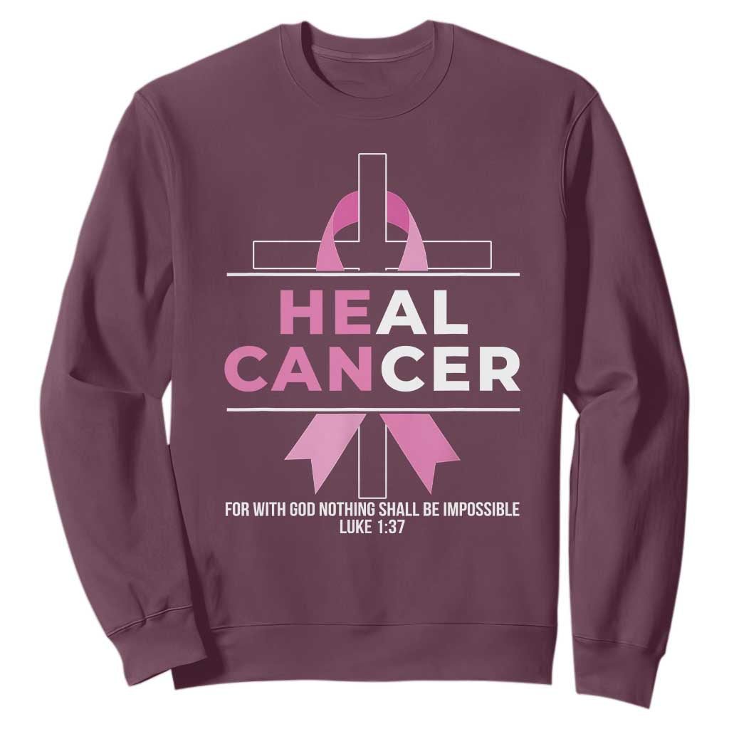 Male Breast Cancer Sweatshirt He Can Heal Cancer Christian Pink Ribbon TS11 Maroon Print Your Wear