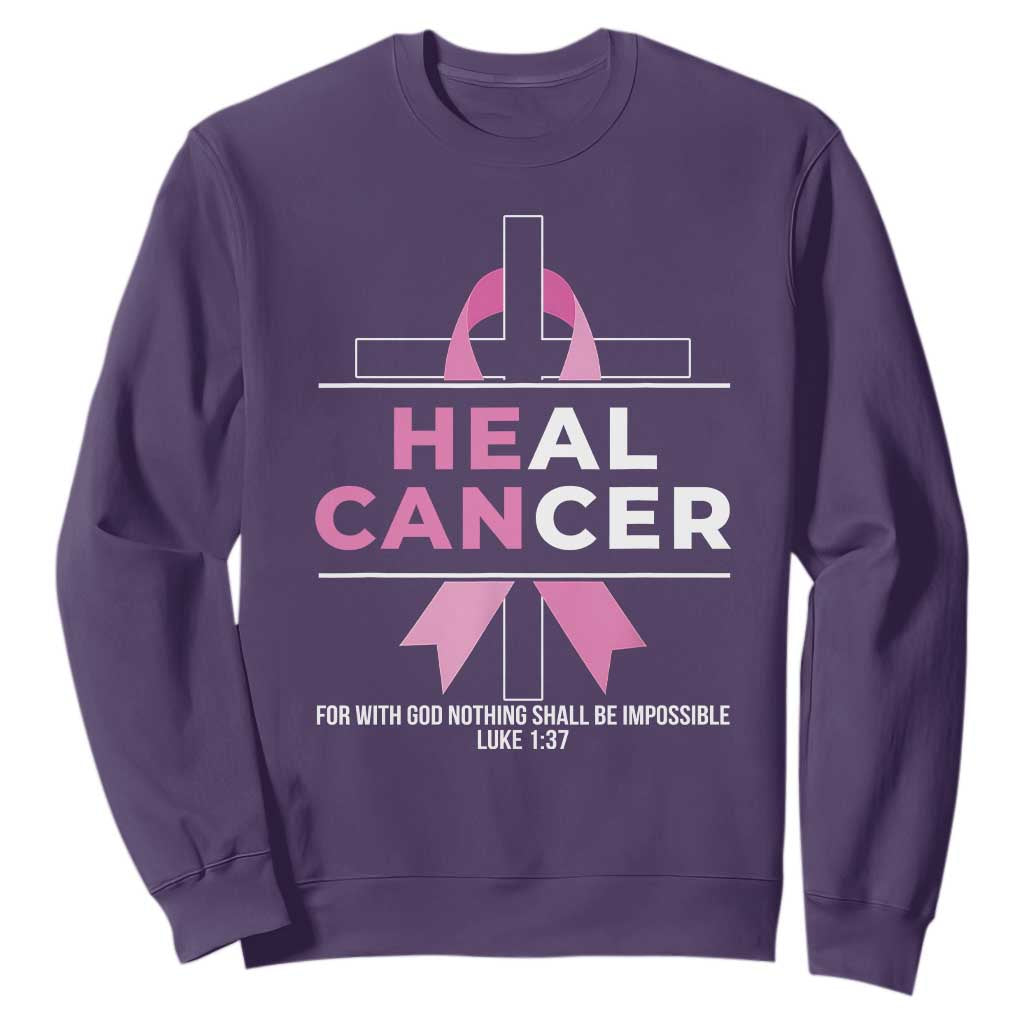 Male Breast Cancer Sweatshirt He Can Heal Cancer Christian Pink Ribbon TS11 Purple Print Your Wear
