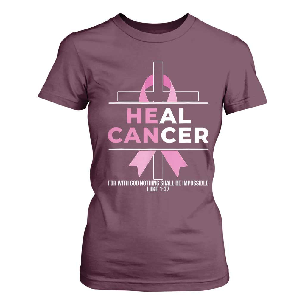 Male Breast Cancer T Shirt For Women He Can Heal Cancer Christian Pink Ribbon TS11 Maroon Print Your Wear